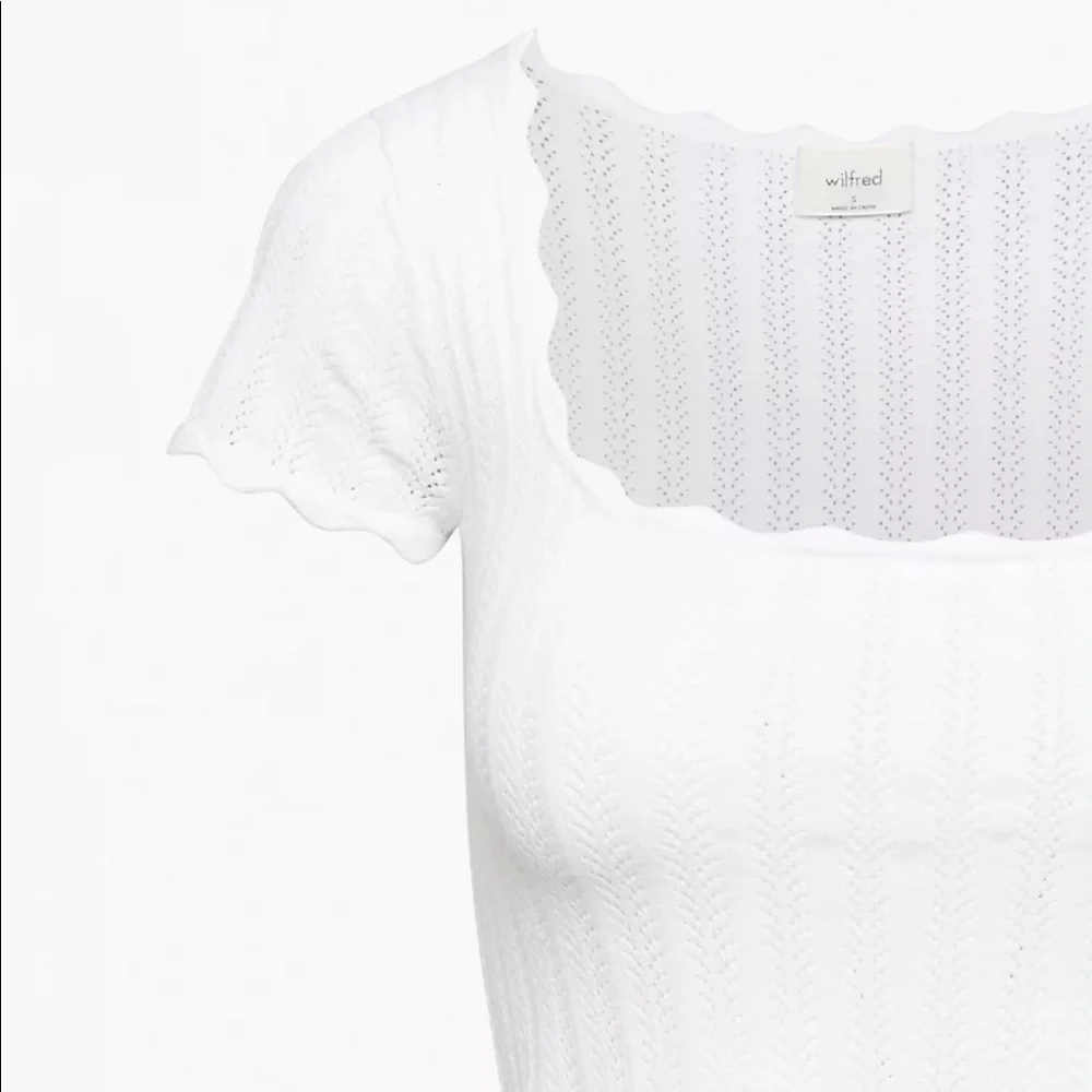 Aritzia Wilfred white Parcel Sweater Short-sleeve pointelle top medium scallop - Picture 3 of 7